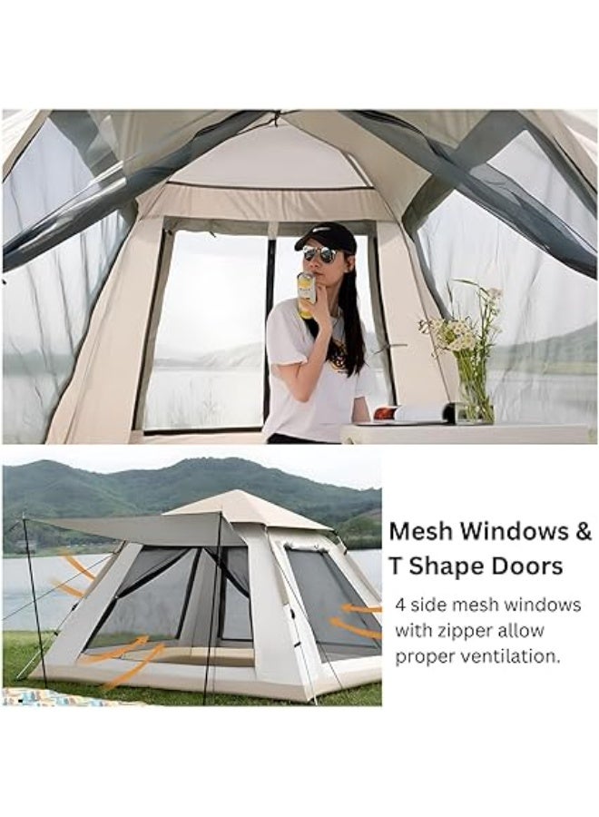 HEXAR® 4/6 Person Camping Tent Automatic Instant Pop-Up Tent Lightweight Portable Tent Outdoor Camping Waterproof Windproof Camping Tent and Mesh Windows 2 Doors with Carry Bag - Image 4